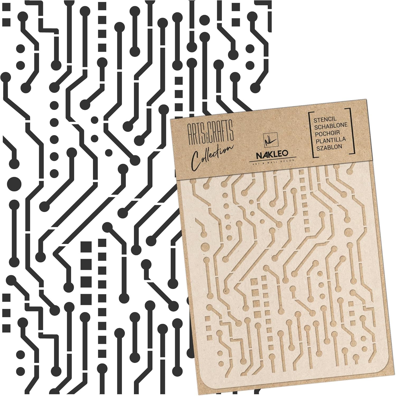 NAKLEO Painting Stencil for Crafts A3 11.8” x 16.5”, Integrated Circuit Chip Pattern, Reusable Plastic DIY & Scrapbooking Drawing Template, Decoupage Art Home Decor, Wall Wood Fabric Furniture