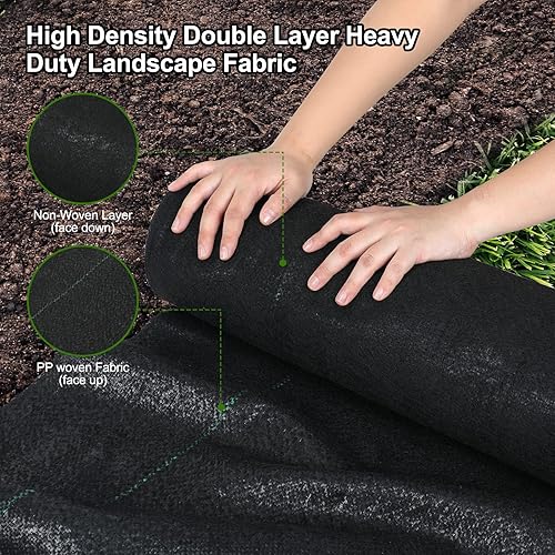 Miniatura 2 de Jevrench Tela de paisaje de barrera de malezas de 5 onzas, resistente, 1.3 x 50 pies, tela de jardinería de doble capa, tela de jardinería de alta