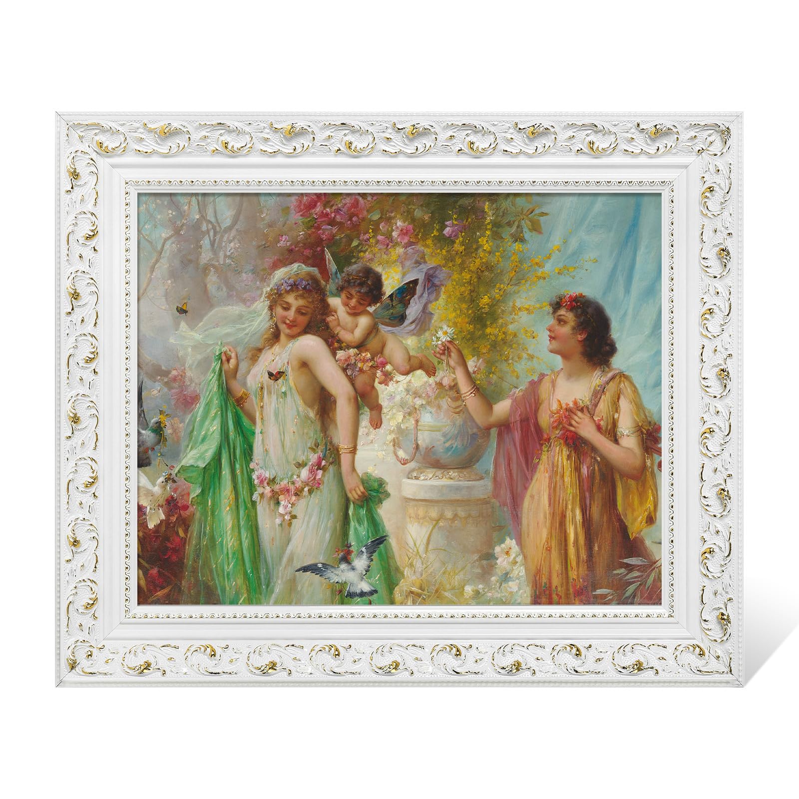 FOLKOR DIY Wood Frame for 20x24 Stretched Canvas Paintings, Retro White Ornate Picture Frame for Vintage Wall Art Prints, No Backboard & Cover, Open