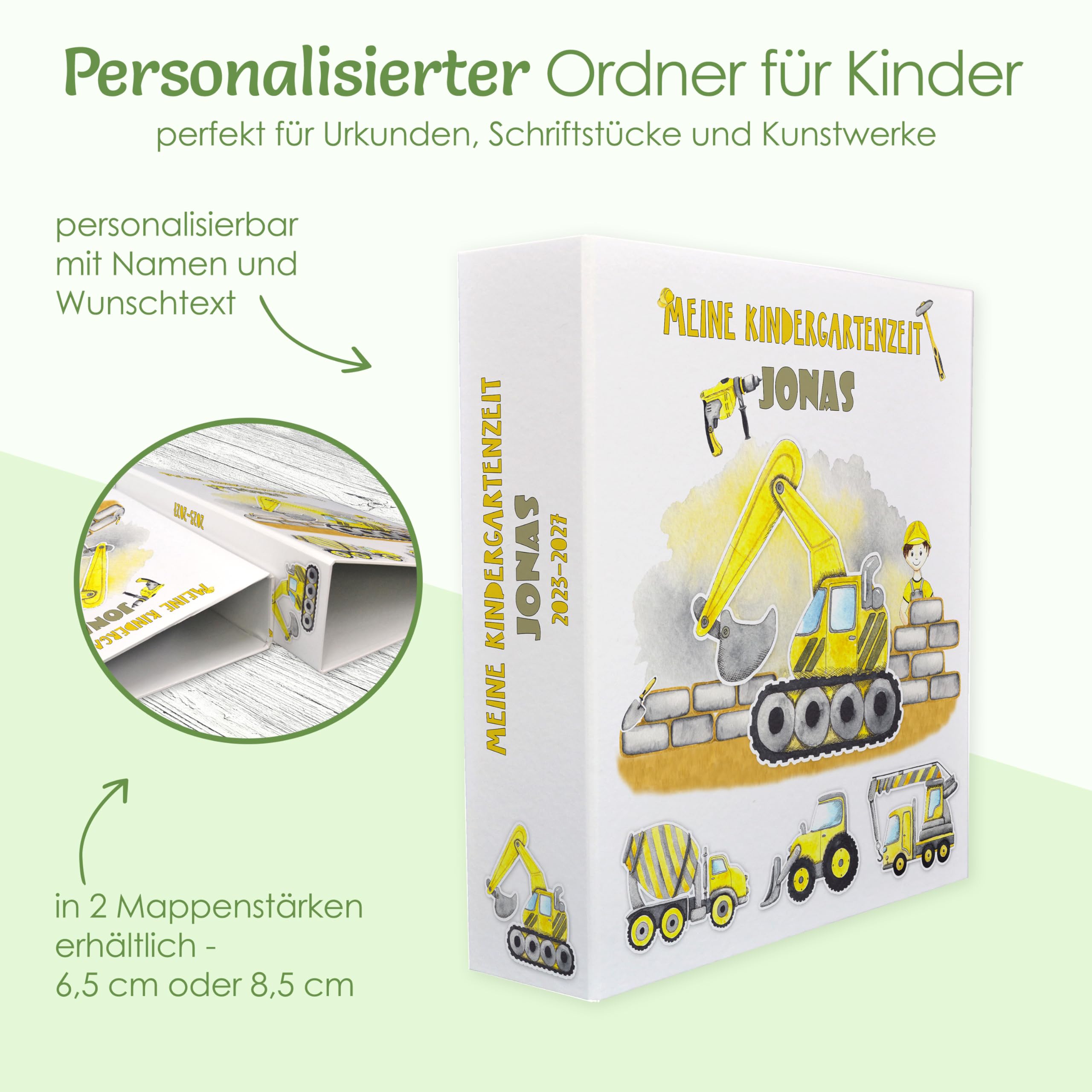 Ordner Bagger, Kindergartenordner A4, Aktenordner personalisiert, Portfolio Kindergarten personalisiert, Krippenordner Portfolio, Motivordner Bagger, Ordner mit Namen Kinder, Feenstaub
