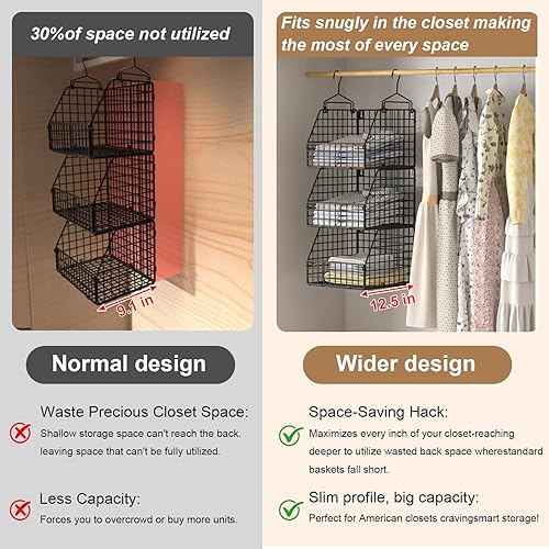 Miniatura 6 de Cesta de almacenamiento colgante más grande y profunda, organizadores y almacenamiento de armario, estantes colgantes de alambre para ropa,