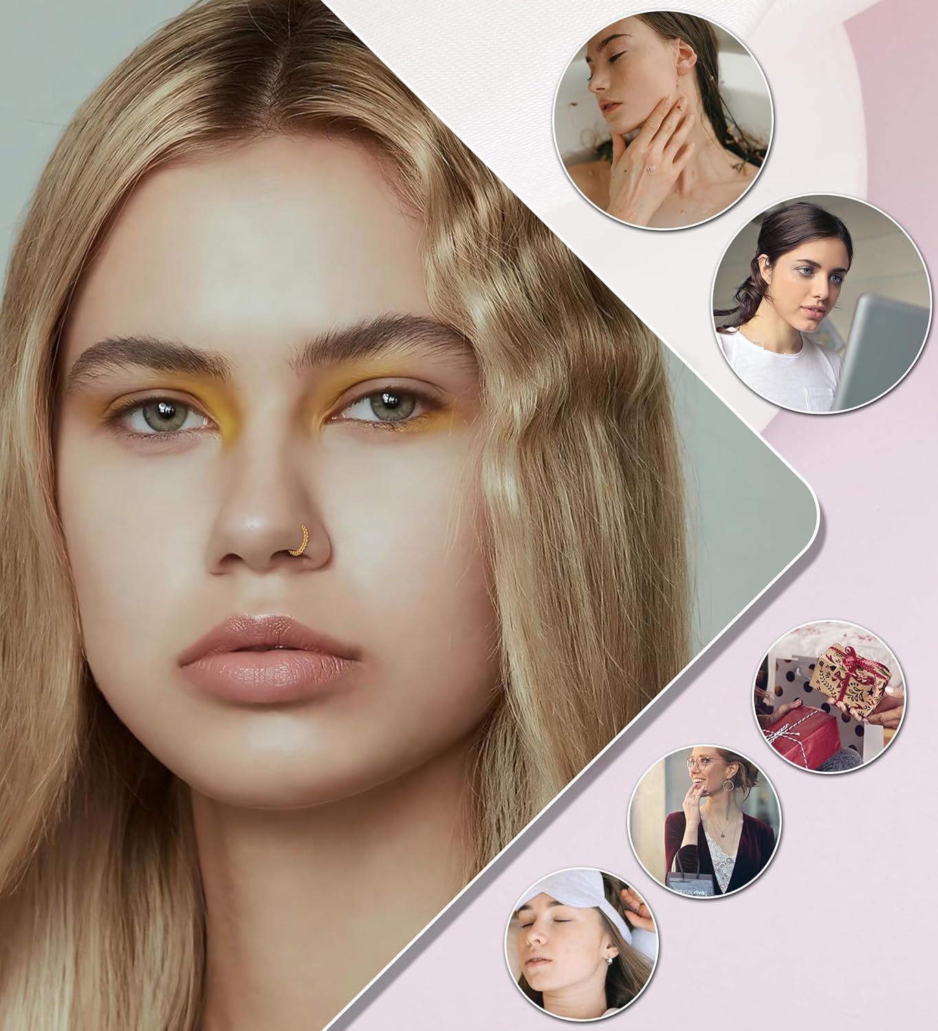 Beaded Nose Hoops for Women Men-316L Surgical Steel Hinged Nose Hoops 16G Clicker Septum Nose Ring Lip Helix Cartilage Hoop Earring Daith Rook Conch Body Piercing Jewelry 8MM 10MM - Image 5