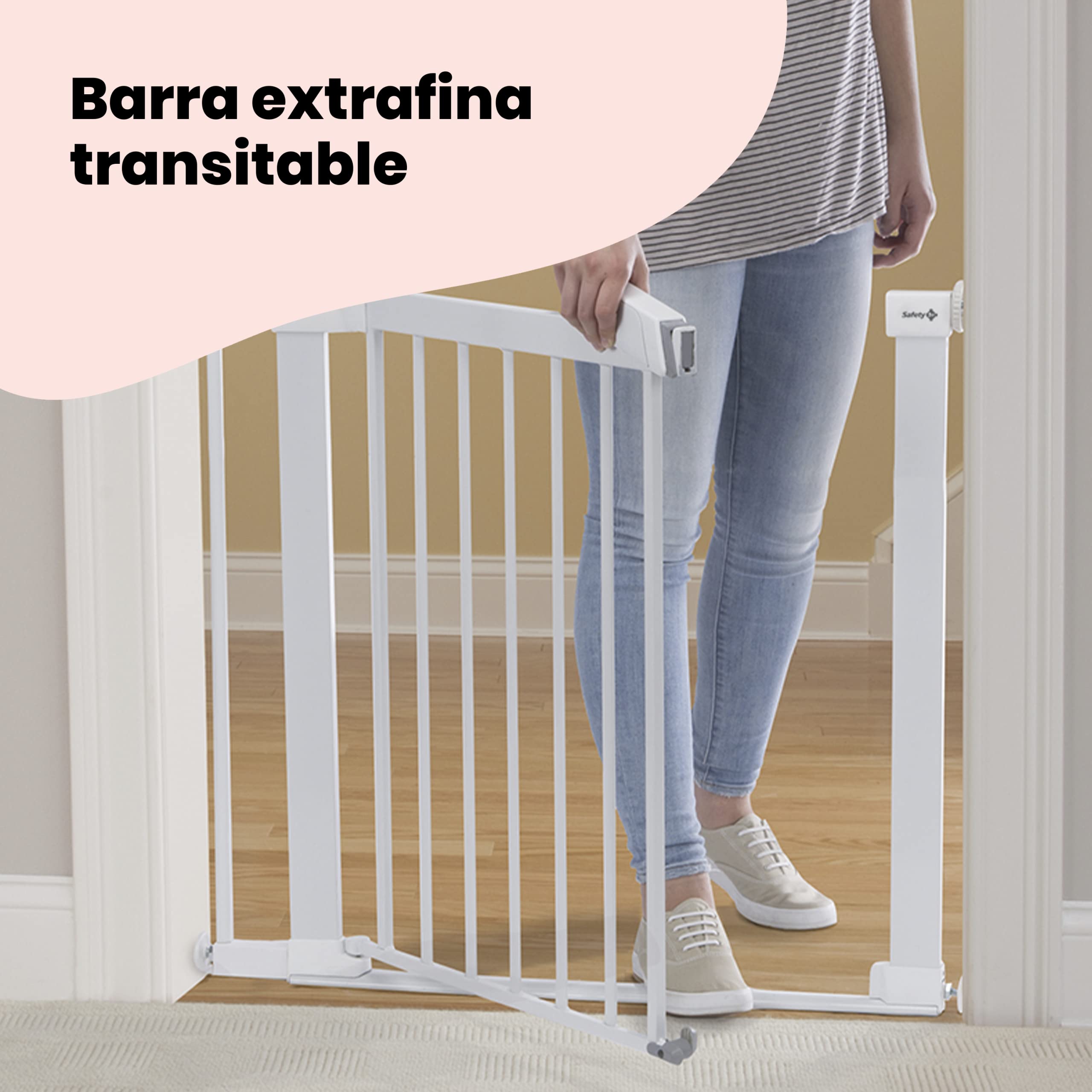 Safety 1st Flat Step, Barrera Seguridad Niños Escalera Presión, 73–80cm (máx. 101cm), Valla Seguridad Infantil Ultraplana, Apertura con 1 sola Mano, Sin Tornillos (Sin Taladros), Blanca