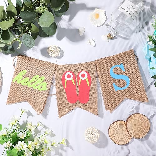 Miniatura 7 de Tatuo Cartel de Hello Summer - Guirnalda rústica de arpillera para decoración de verano, decoración colgante para puerta, mantel de chimenea,