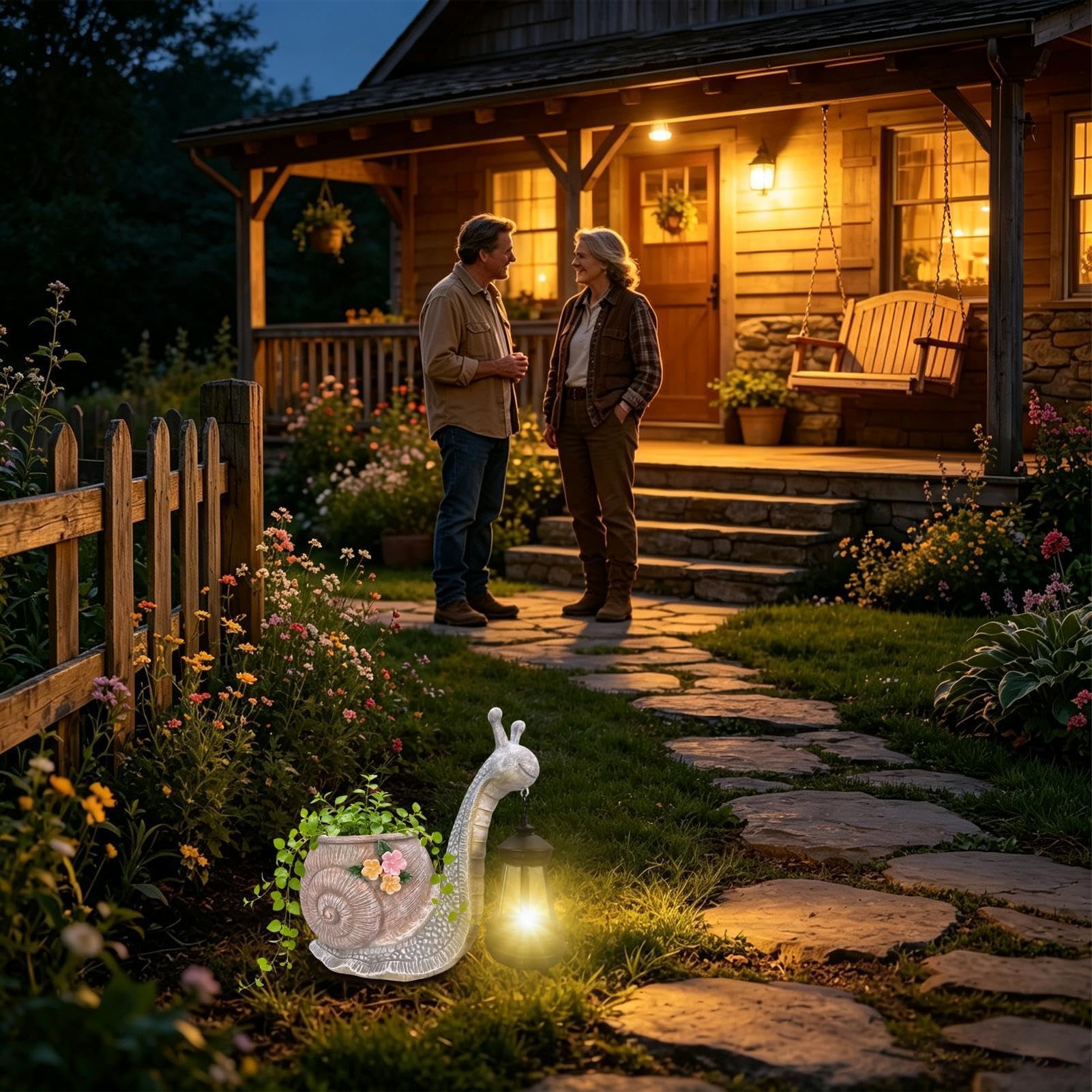 Generico Fioriera Solare lumacas, Vaso Decorativo in Resinas | Vaso da Giardino con Design a , Fioriera Decorativa Alimentata a Energia Solare per Cortili Sentieri e Terrazze