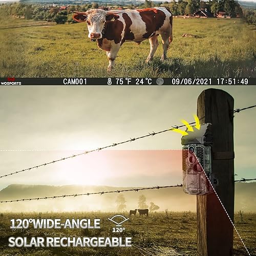 Miniatura 5 de Cámara de rastreo WiFi, cámara de juego alimentada por energía solar 4K 30MP, cámara de rastreo Bluetooth WLAN con rango PIR de 120 grados, cámara