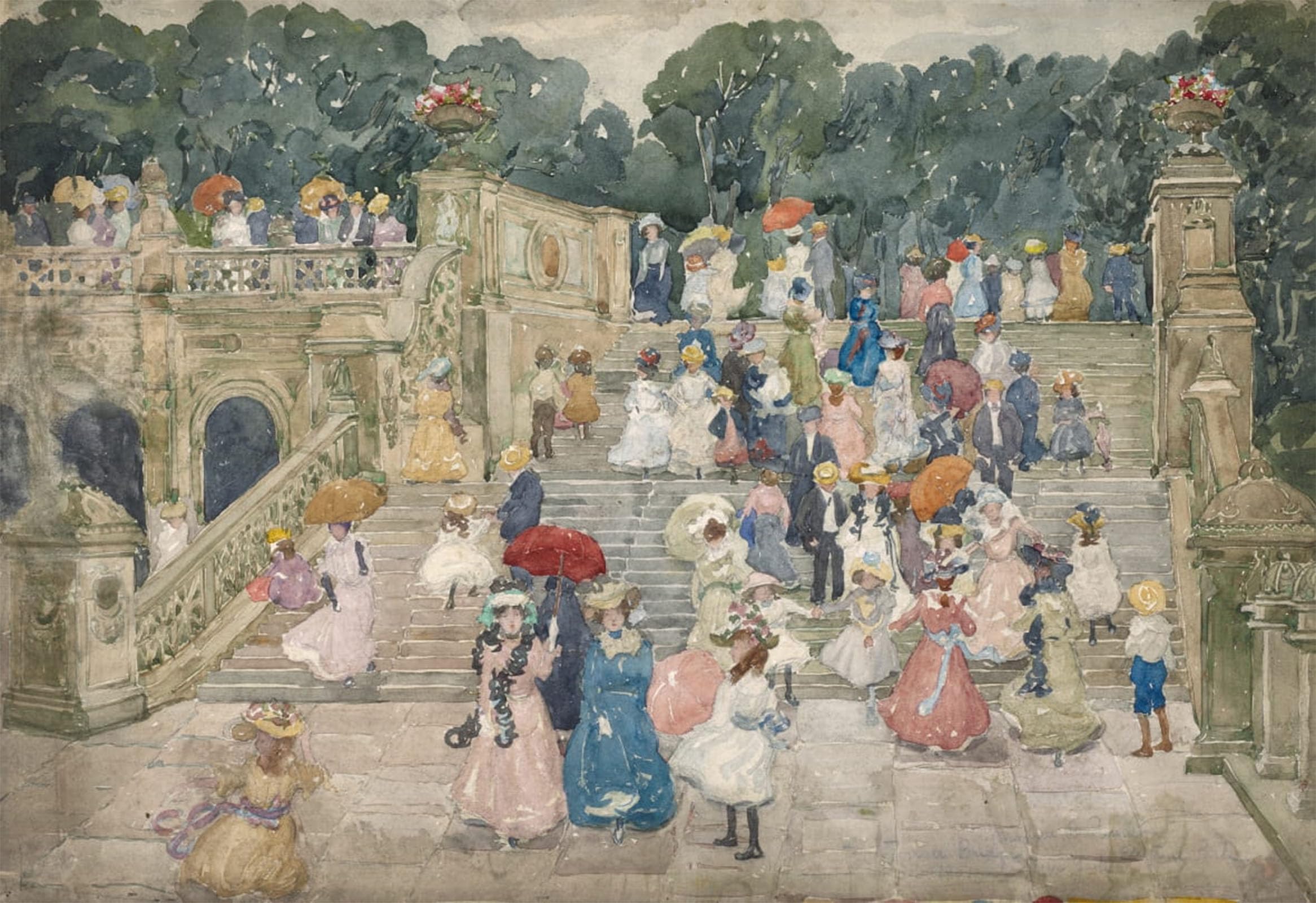SERENDIPITP Abstract Painting Mural Print Picture Wall Decor Painting the Terrace Bridge Central Park by Maurice Brazil Prendergast Vintage Wall Artwork for Home Decor 60x90cm