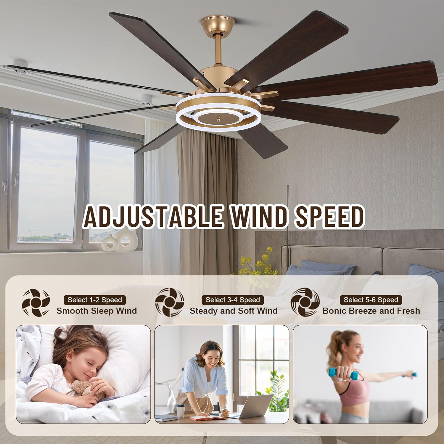 72 Inch Large Ceiling Fans with Lights and Remote, Outdoor Black Ceiling Fan with 10 Blades,3 CCT Dimmable LED,6 Speed Reversible Quiet DC Motor,Modern Ceiling Fan for Living Room Patio