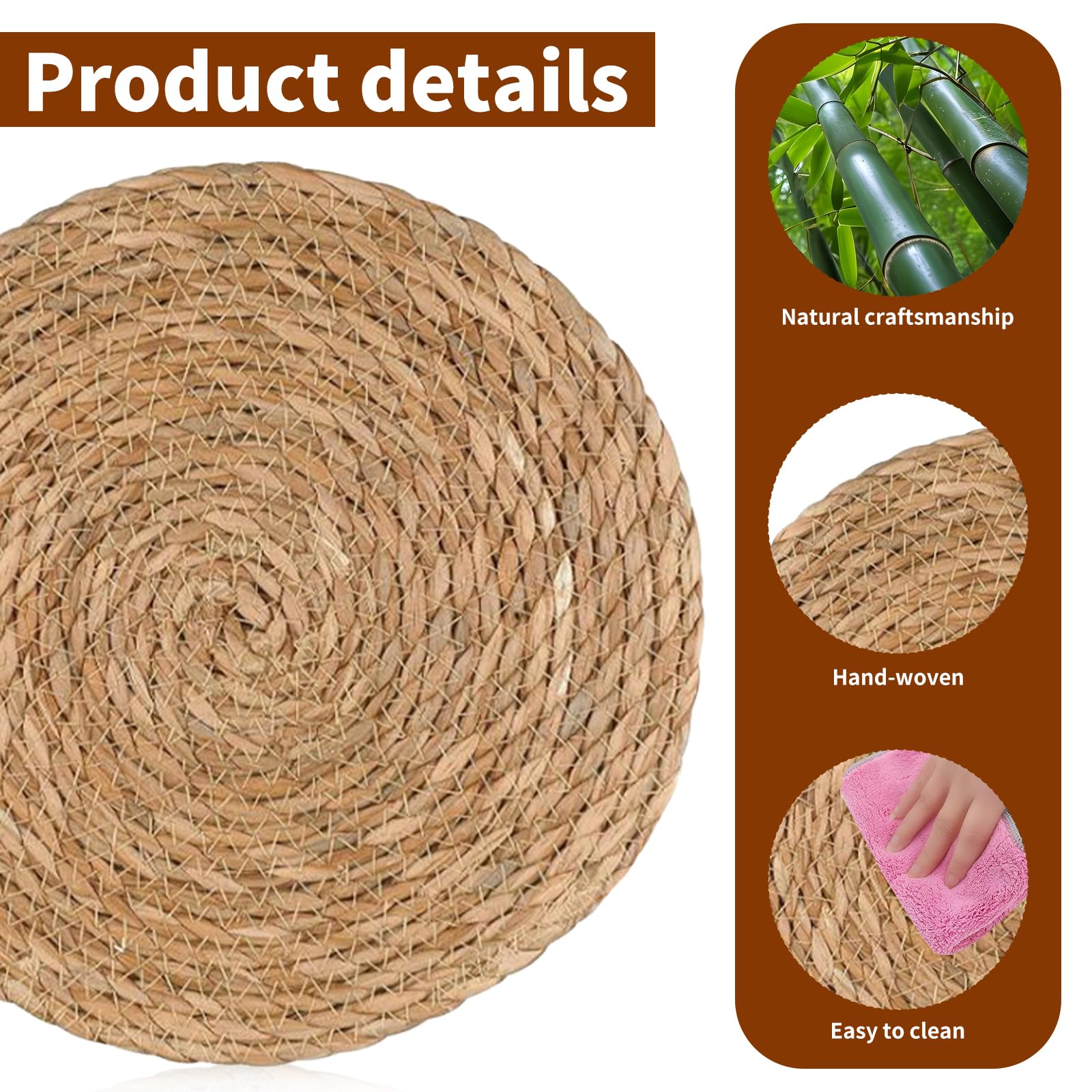 Set di 6 tovagliette rotonde in rattan intrecciato, in vimini