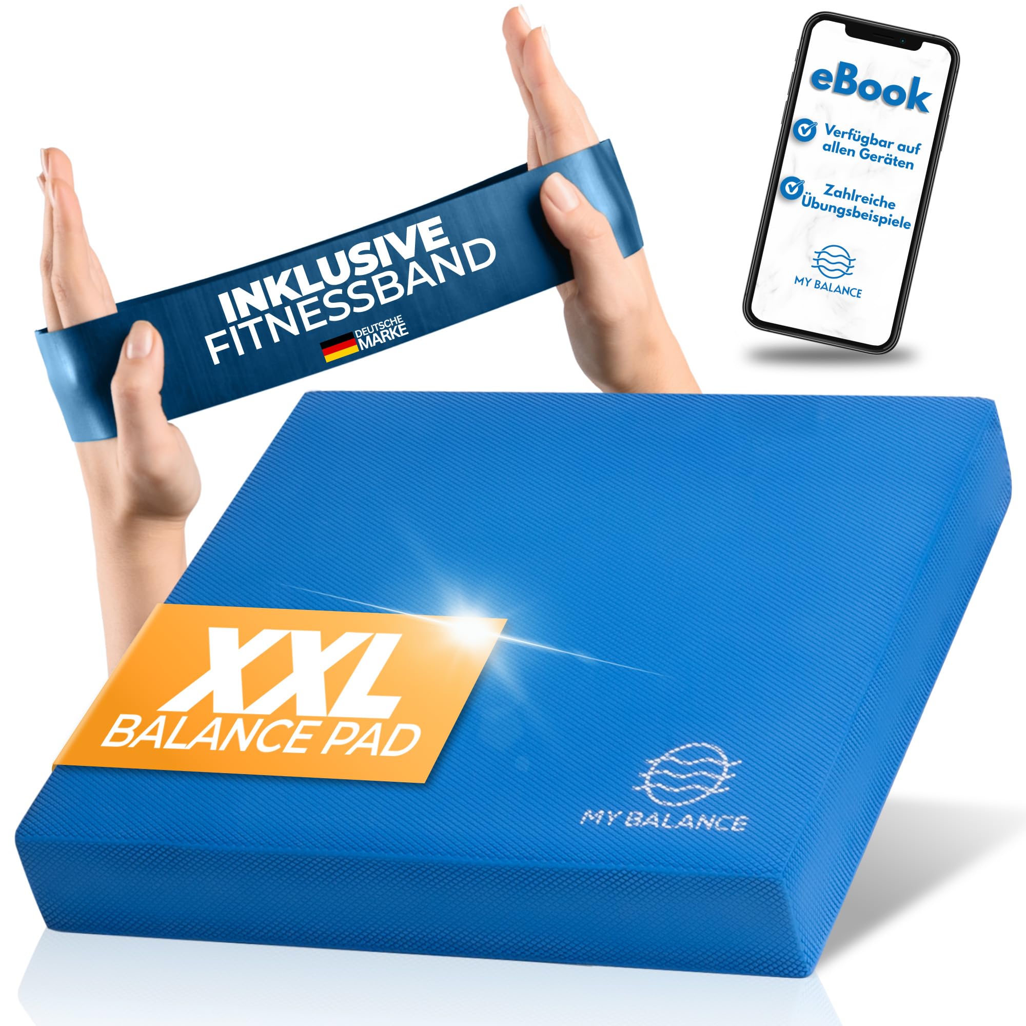 My Balance XXL - Balance Pad inkl. Widerstandsband I Hochwertiges Balancekissen mit E-Book I Stärkt deine Balance I Balance Kissen für Fitness, Yoga & Koordinationstraining