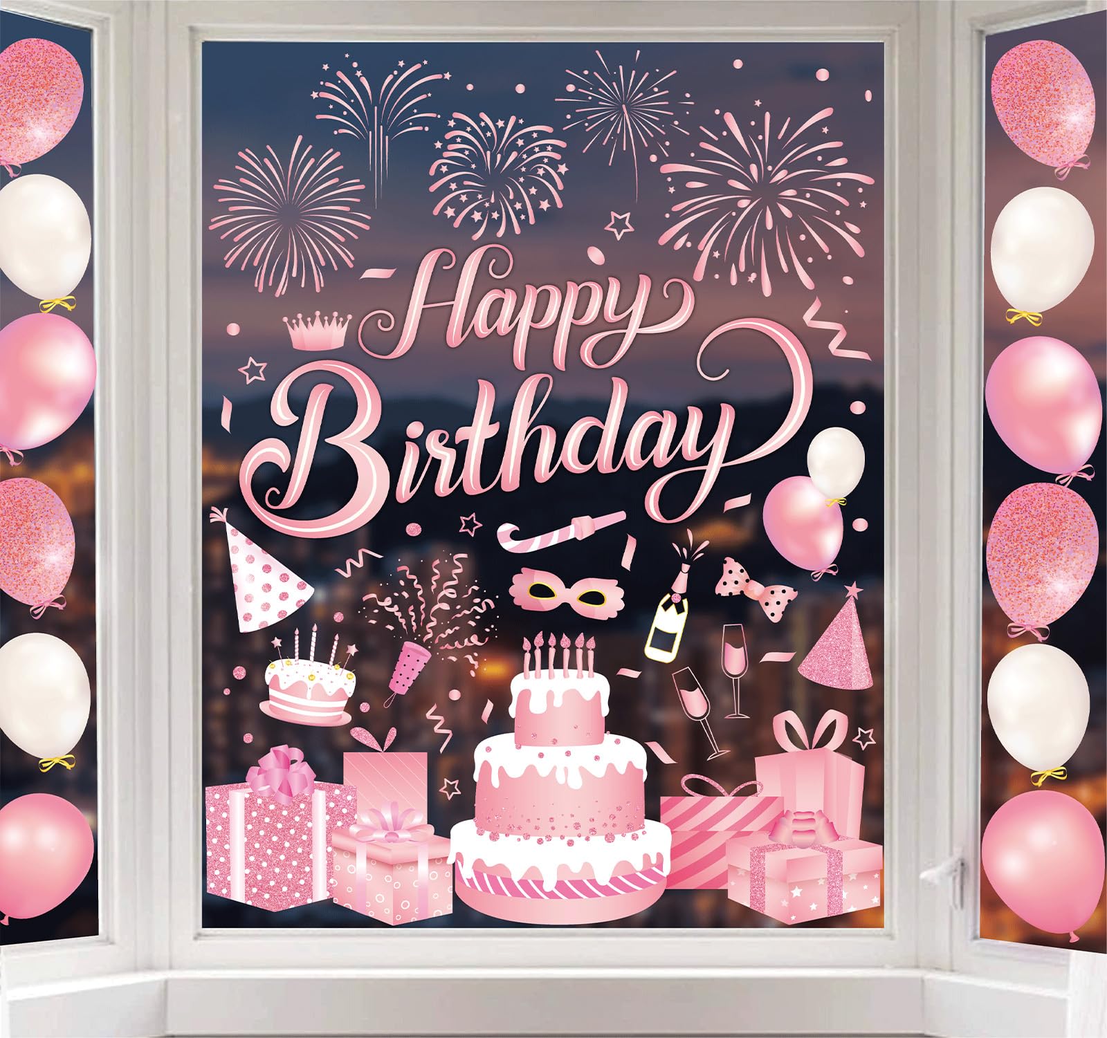 Autocollants de fenêtre Happy Birthday pour illuminer un anniversaire rose à la maison
