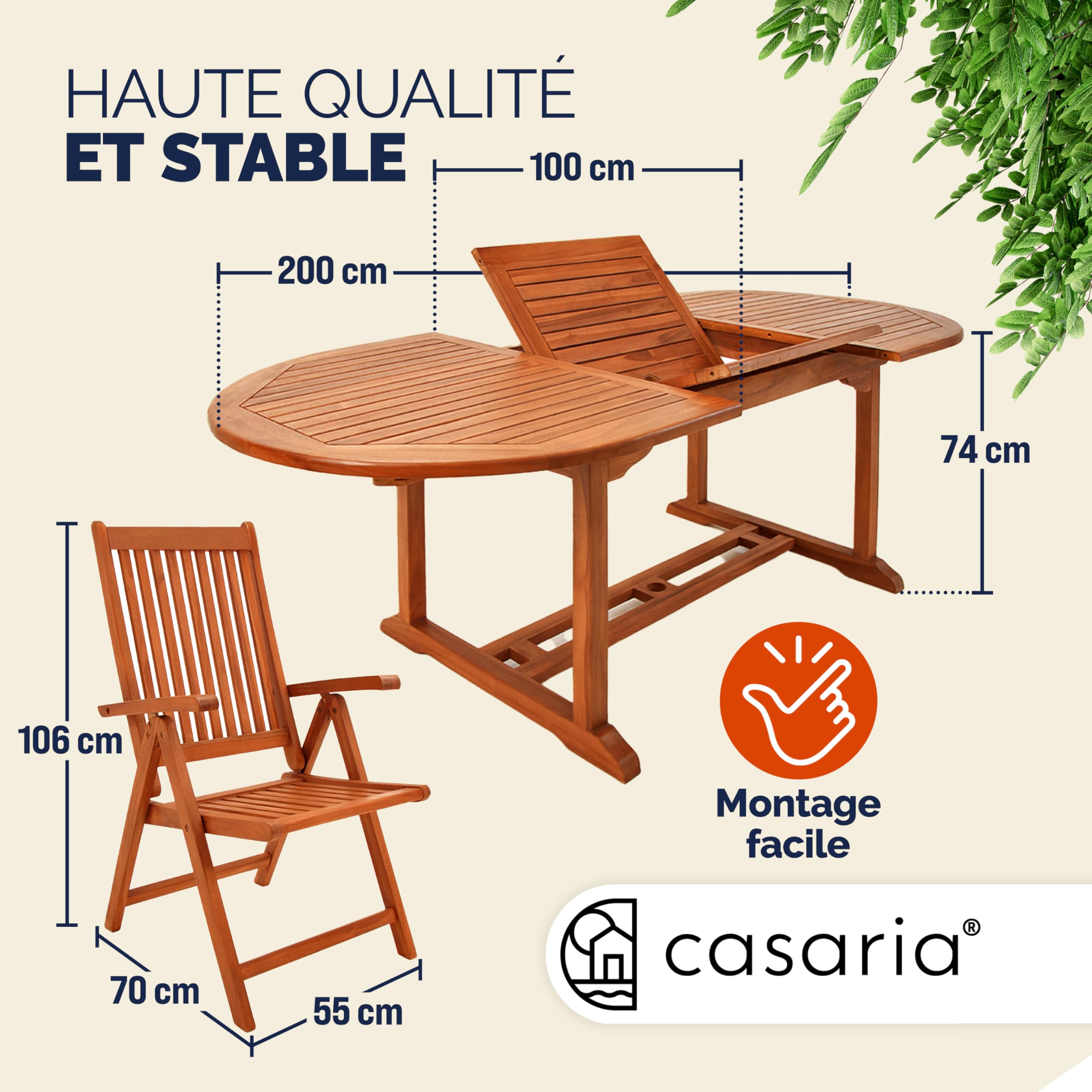 Casaria® Salon De Jardin Extérieur Papillon - Table De Jardin Extensible 200 cm Et 6 Chaises avec Accoudoirs - Bois D'eucalyptus FSC® - Ensemble Pliable Résistant Et Durable avec Trou pour Parasol