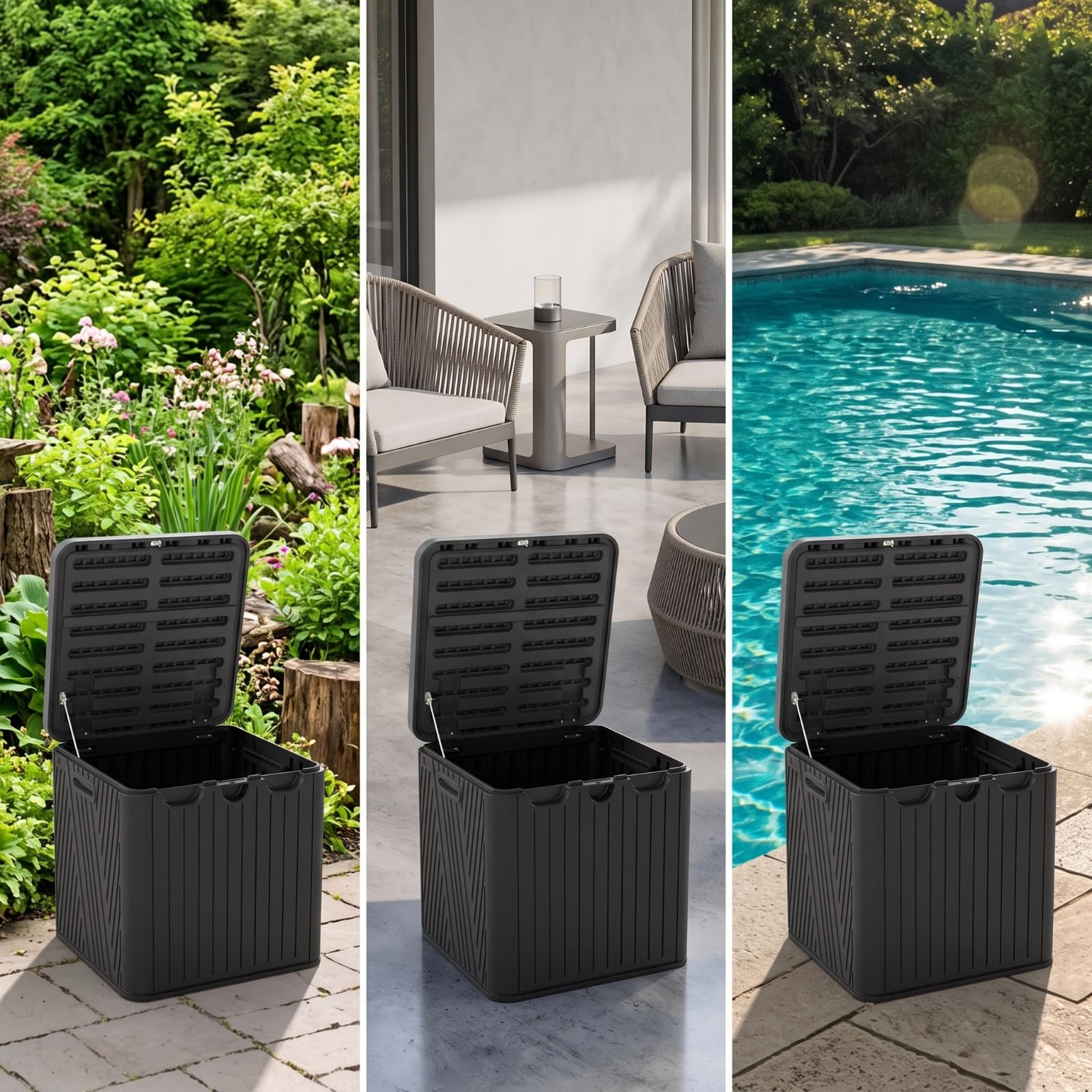 Colcolo HDPE Aufbewahrungskiste für Den Außenbereich mit Scharnierdeckel für Kissen Gartengeräte Pool Zubehör Langlebiger Lagerbehälter mit Eingebauten Griffen für Terrasse Balkon