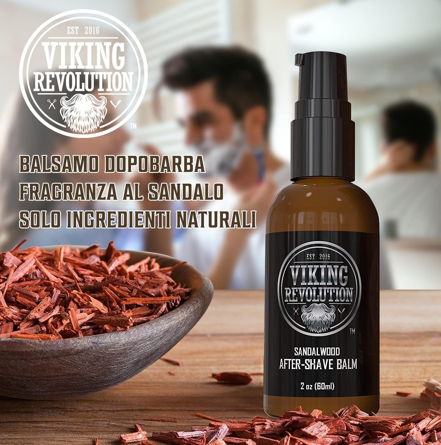 Viking Revolution - Crema Dopobarba Uomo Di Lusso - Lenisce e Idrata il Viso Post-Rasatura - Elimina il Bruciore e le Irritazioni per una Pelle Setosa - Fragranza al Sandalo - 60ml