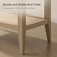 Vista 4 de SICOTAS Rattan Nightstand Bedside Table - Farmhouse Boho Narrow Accent End Table with 2 Open Rattan Shelves for Bedroom, Living Room, Small Spaces