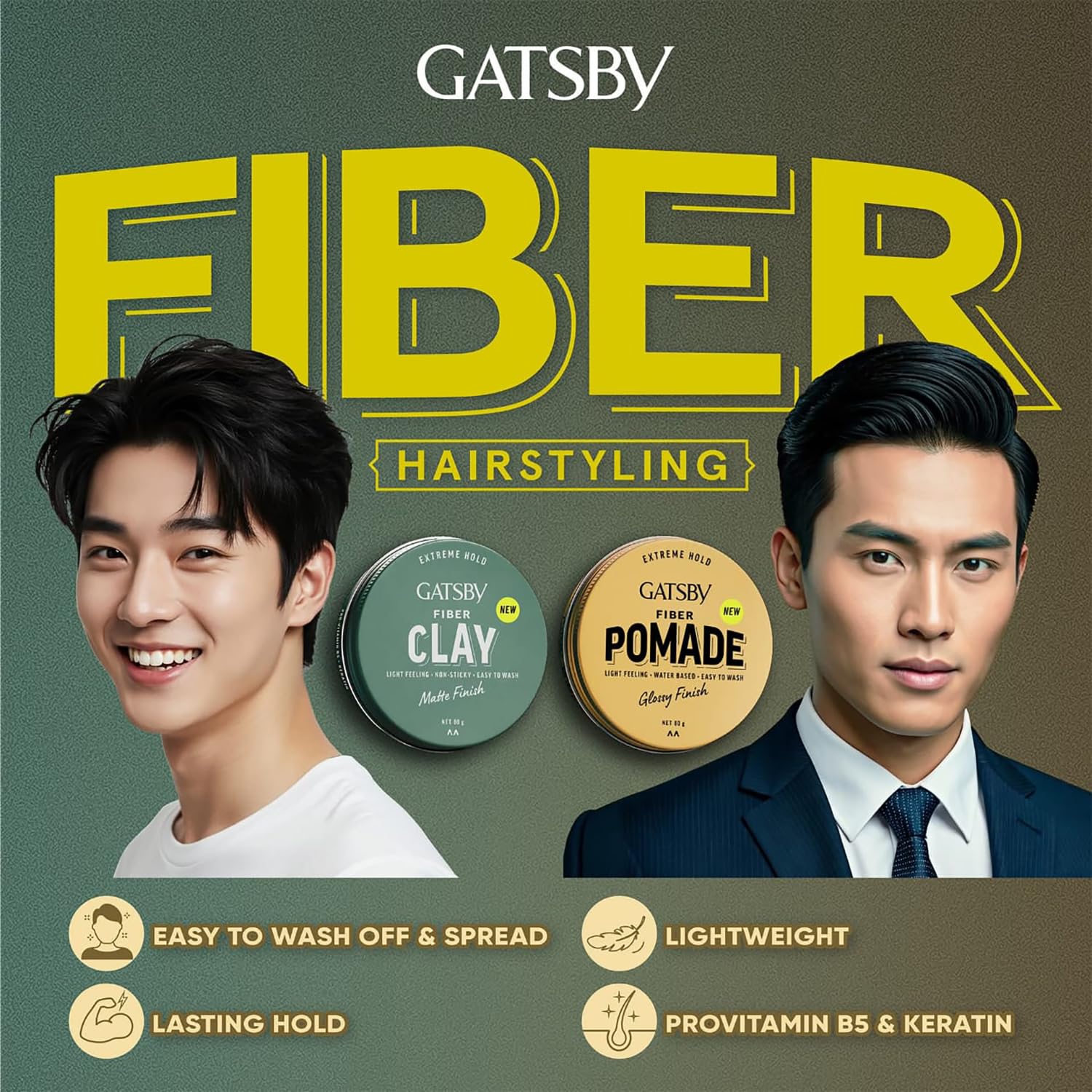 GATSBY Japan's No. 1 Hair Fiber Clay 80g | Matte Finish | Enriched with Pro-Vitamin B5 and Keratin | Volumizing | Strong Hold | Restylable | Easy to Wash Off | Hair Clay for Men 3