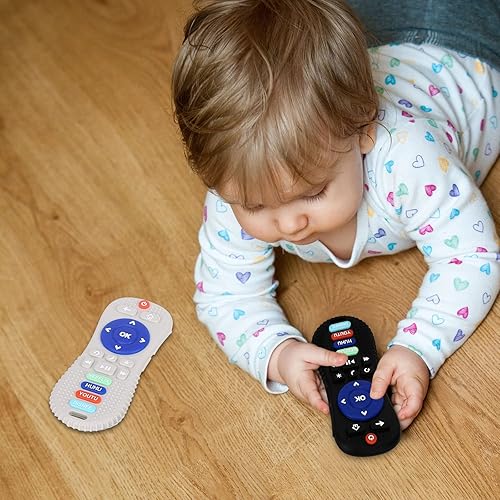 Miniatura 5 de AULEGE Paquete de 2 juguetes de dentición de silicona, control remoto de TV y control de juego, juguete sensorial infantil para niños y niñas de 3 a