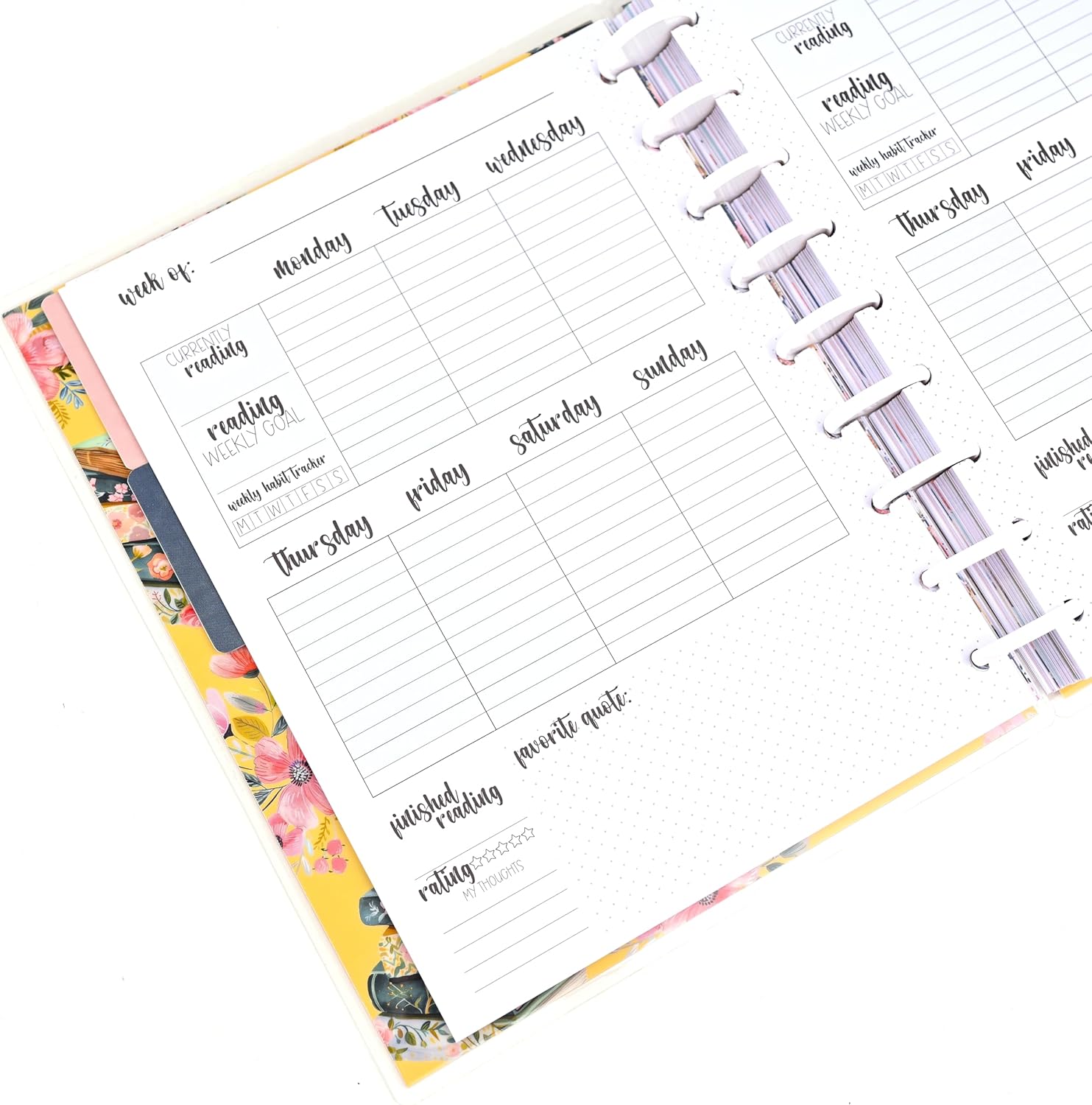 kellofaplan Reading Journal Planner, Undated 12-Month Book Tracker with Monthly Overview, Book Club Section, Reading Log, Essentials for Readers, Disc Bound, 96lb Paper