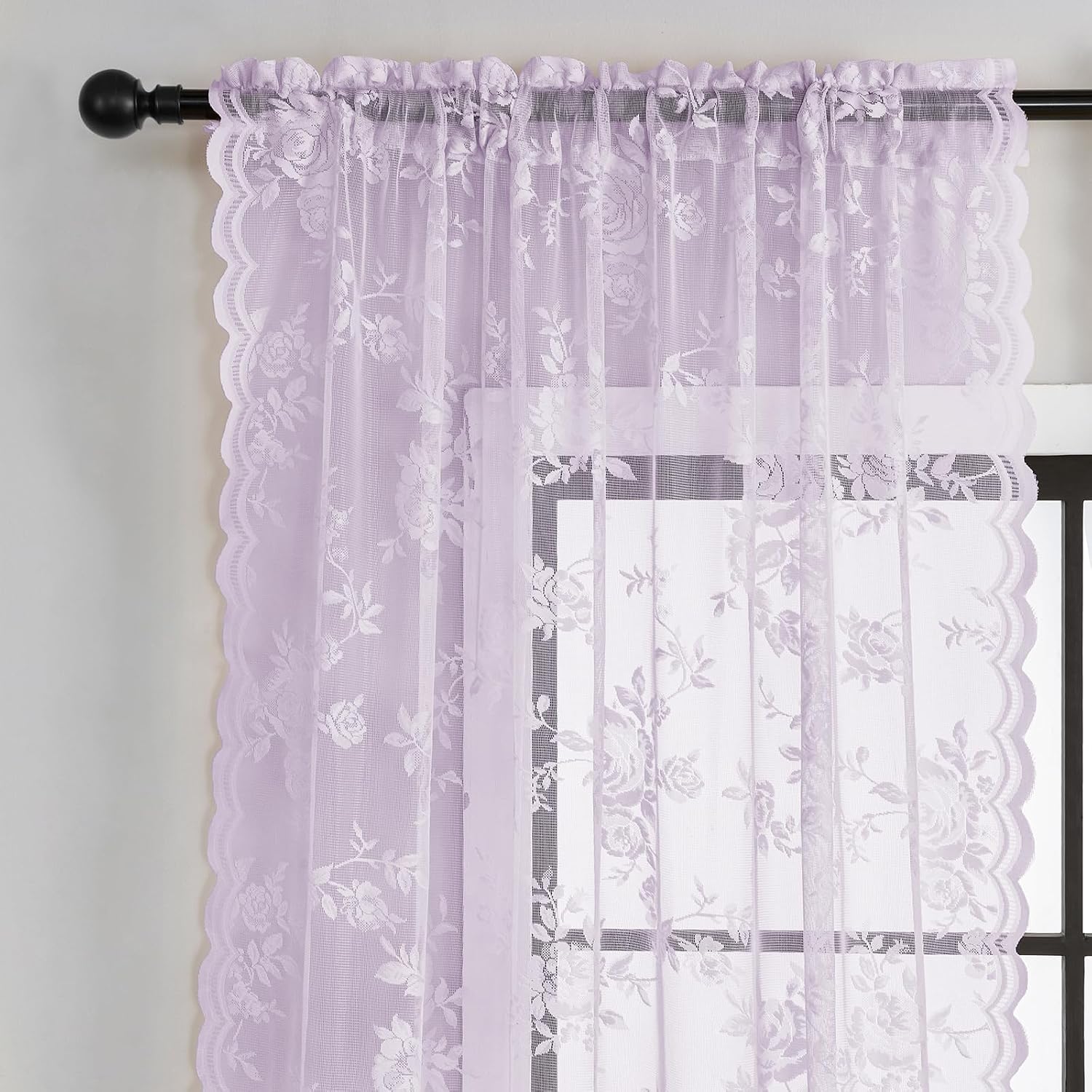 Lilac Purple Lace Curtains - 96 Inch Long, 2 Panels, Romantic Violet Flower Sheer Curtains for Bedroom, Living Room, Dining Room, Girls Room Decor, 52x96 image 3