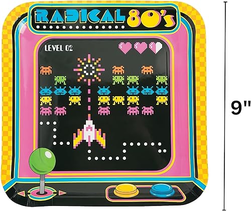 Miniatura 2 de Fun Express Radical - Platos de papel de arcade de los años 80, suministros de fiesta retro de los años 80, tema de videojuegos para niños y