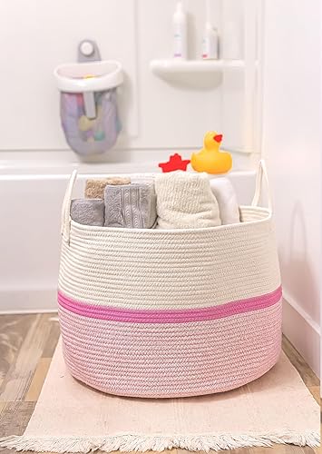 Miniatura 4 de OrganiHaus Canasta grande tejida de algodón para almacenamiento, juguetes, cosas de bebés, lavandería y mantas, para sala de estar, 20 x 13