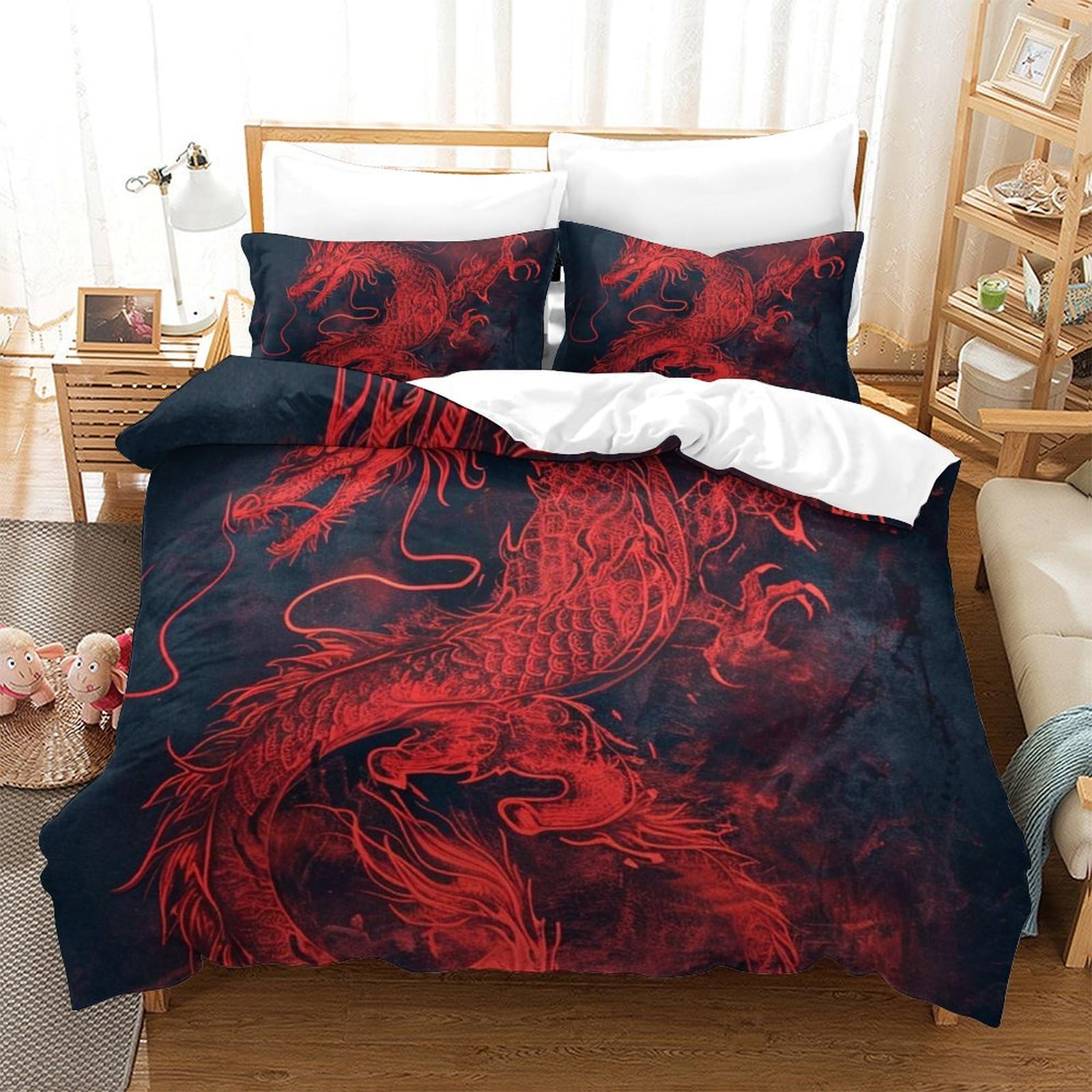 Housse de couette dragon 260x220cm pour transformer l'ambiance de votre chambre à coucher