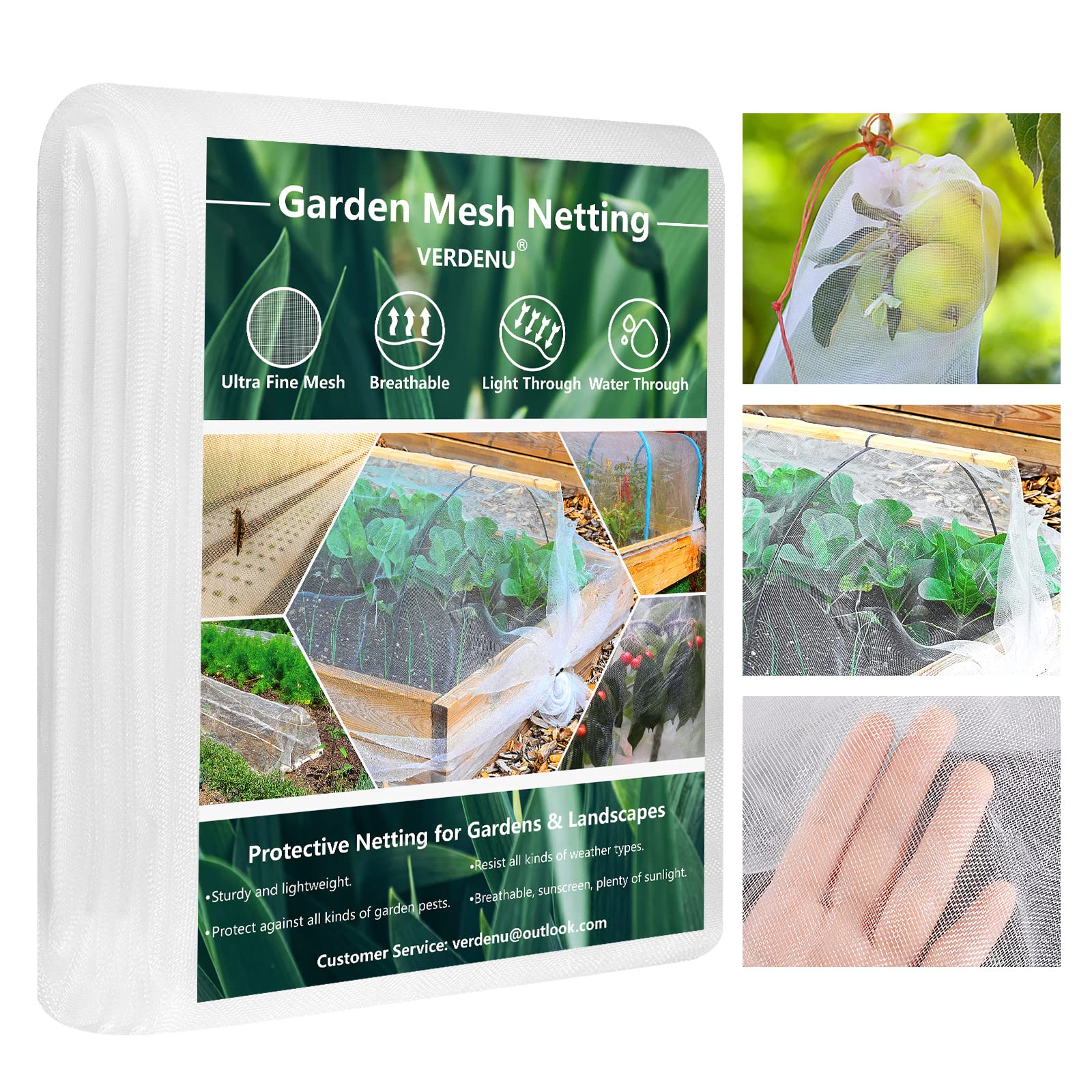 Verdenu Garden Netting, 10x33 FT Ultra Fine Mesh Plant Protection Net, 60 Mesh per Inch Thickened Encrypted Garden Mesh for Vegetable, Fruit, Flower, Herb, and Raised Seedling, Away from Bird, Bug