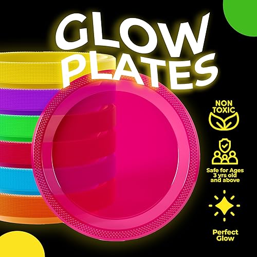 Miniatura 3 de Blacklight Glow In The Dark Party Supplies - 120 platos de fiesta tamaño 9 pulgadas colores surtidos material seguro para alimentos platos de neón