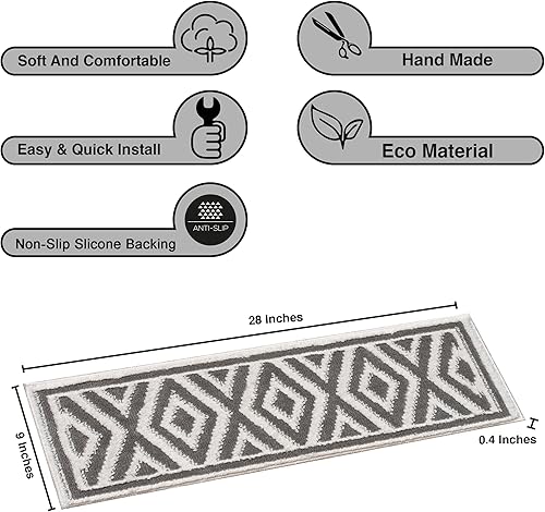 Miniatura 2 de The Sofia Rugs Peldaños de escalera juego de 14 alfombras de interior de diamante para mascotas niños y ancianos caminos de escalera grises con