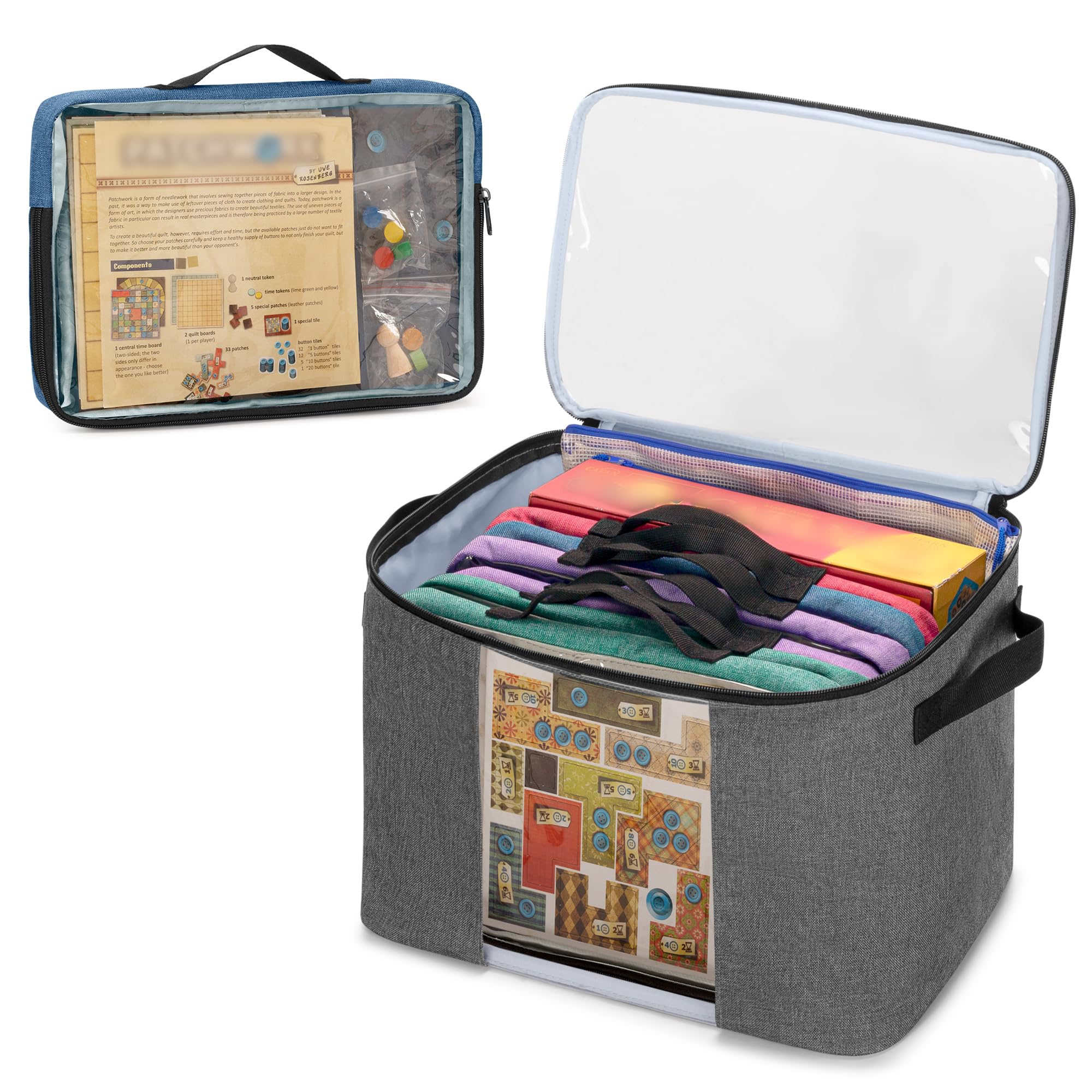 Rexmica Scatola per Giochi da Tavolo con 6 Tasche A4 con Cerniera | con Coperchio e Maniglie per il Trasporto, Borsa Contenitore per Articoli da Ufficio/Giocattoli/Materiali per il Fai da Te