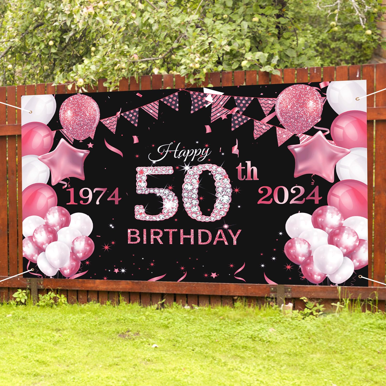 Festa Donna 50 Anni Decorazioni Per 50° Compleanno - Striscione Oro E Rosa Con Scritta In Tedesco Scritta Buon Compleanno - Foto 7