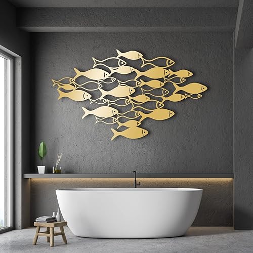 Gamino Arte de pared de metal, decoración de pared de escuela de peces, arte de pared de peces de metal, decoración de pared de baño, arte de pared
