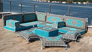 Turquoise L Shaped Sectional Sofas, Floor Cushions, Arabic Sofa Set, Pallet Sofa, Arabic Majlis, Pouffs, Garden Sofa Seating Sets (L Sofa Only, 8'' Thickness (20 cm))