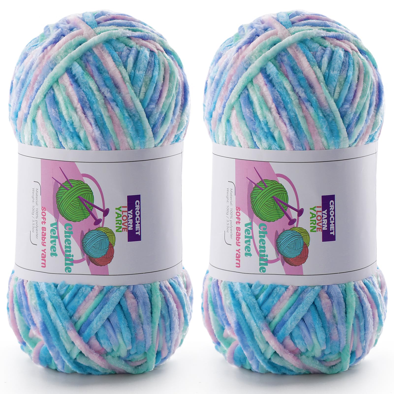 Chenille Velvet Yarn for Crocheting, Ombre Fuzzy Fluffy Yarn for Crochet