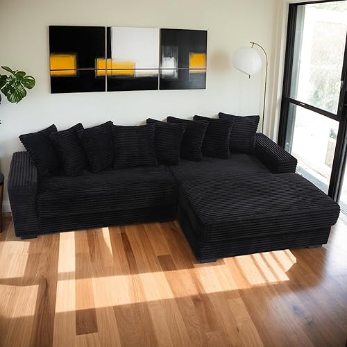 Oversized Reversible Cushions Modular Sectional Sofa Couch for Living Room, L-Shaped Corduroy Upholstered Convertible Sofa&Couch with Extra Wide Chaise Daybed and 8 Pillows