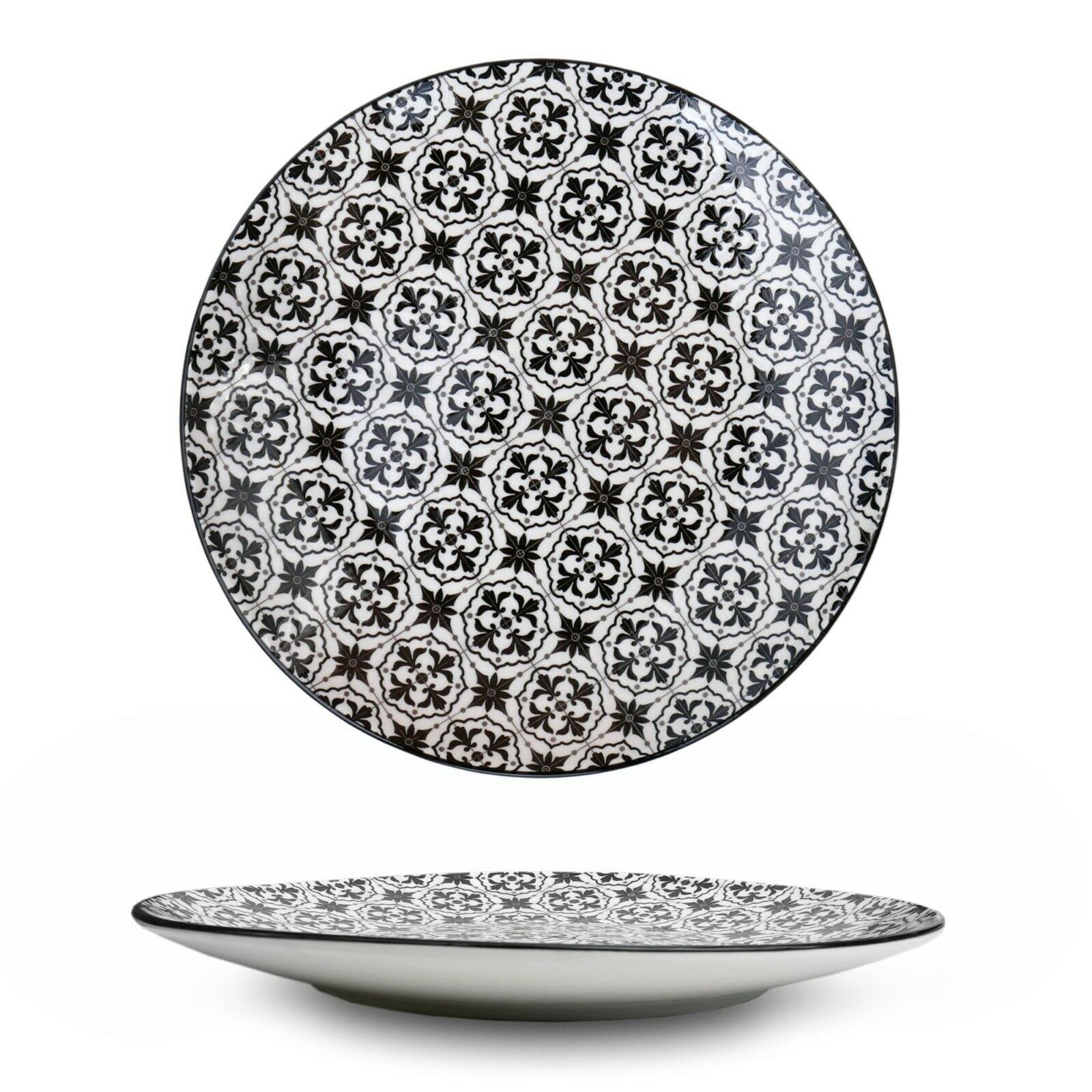 26cm Dinner Plates Set 4 Mainstays Chiara Brown, Tableware Porcelain 4-Piece 10 inches Large Main Course Plate Dinner Serving Dishes Sets, Dishwasher and Microwave Safe