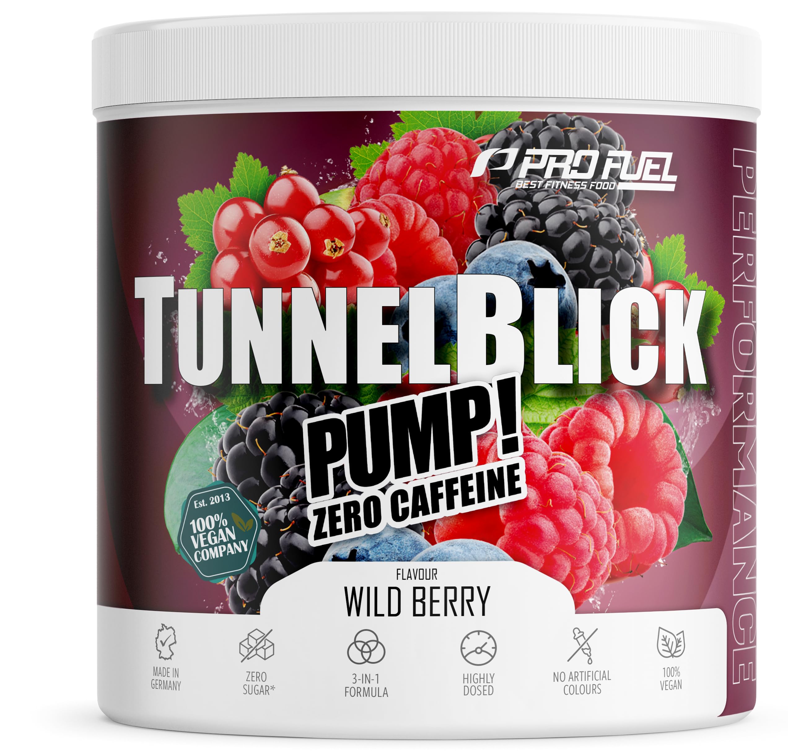 Pump Booster³ ohne Koffein WILD BERRY 440g - innovative Pump Formel aus Aminosäuren und Pflanzenextrakten – hochdosierter Pre Workout Booster³ koffeinfrei - Made in Germany - 100% vegan