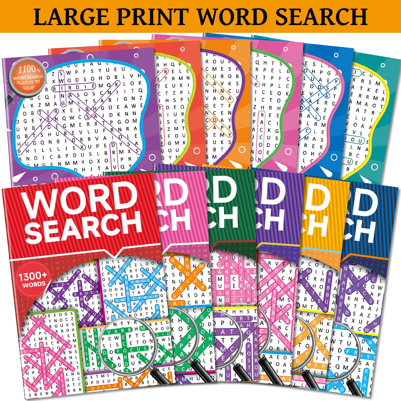 Kalysky 12 Pack Large Print Word Search Books for Adults, 15000+ Words Bulk Word Search Puzzle Book Set for Adults, Seniors and Teens, Brain Word