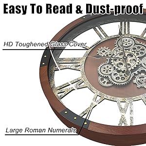 DORBOKER 36" Original Moving Gears Wall Clock, Large Industrial Wall Clock for Living Room Decor,Oversized Wood Vintage Farmhouse Steampunk Rustic Clocks for Wall Decor,Black Walnut