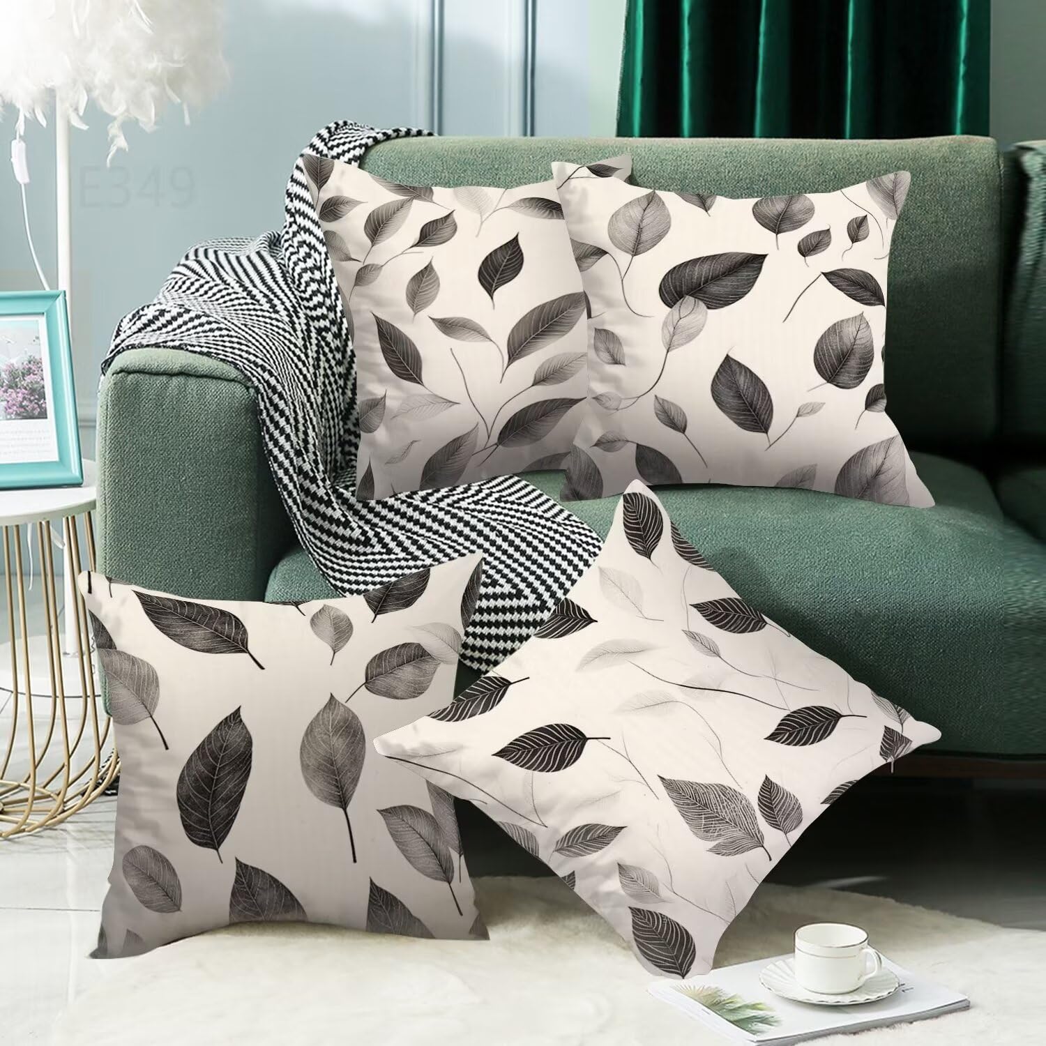 Grigio Federe Cuscini Divano 55x55cm,4 Pack Pianta Estate Esterno Cuscini per Divano,Doppio Lato Quadrato Morbido Cuscini Divano,per Divano Soggiorno Sedia Autunno Dekoration Cuscino,Regali LY-349