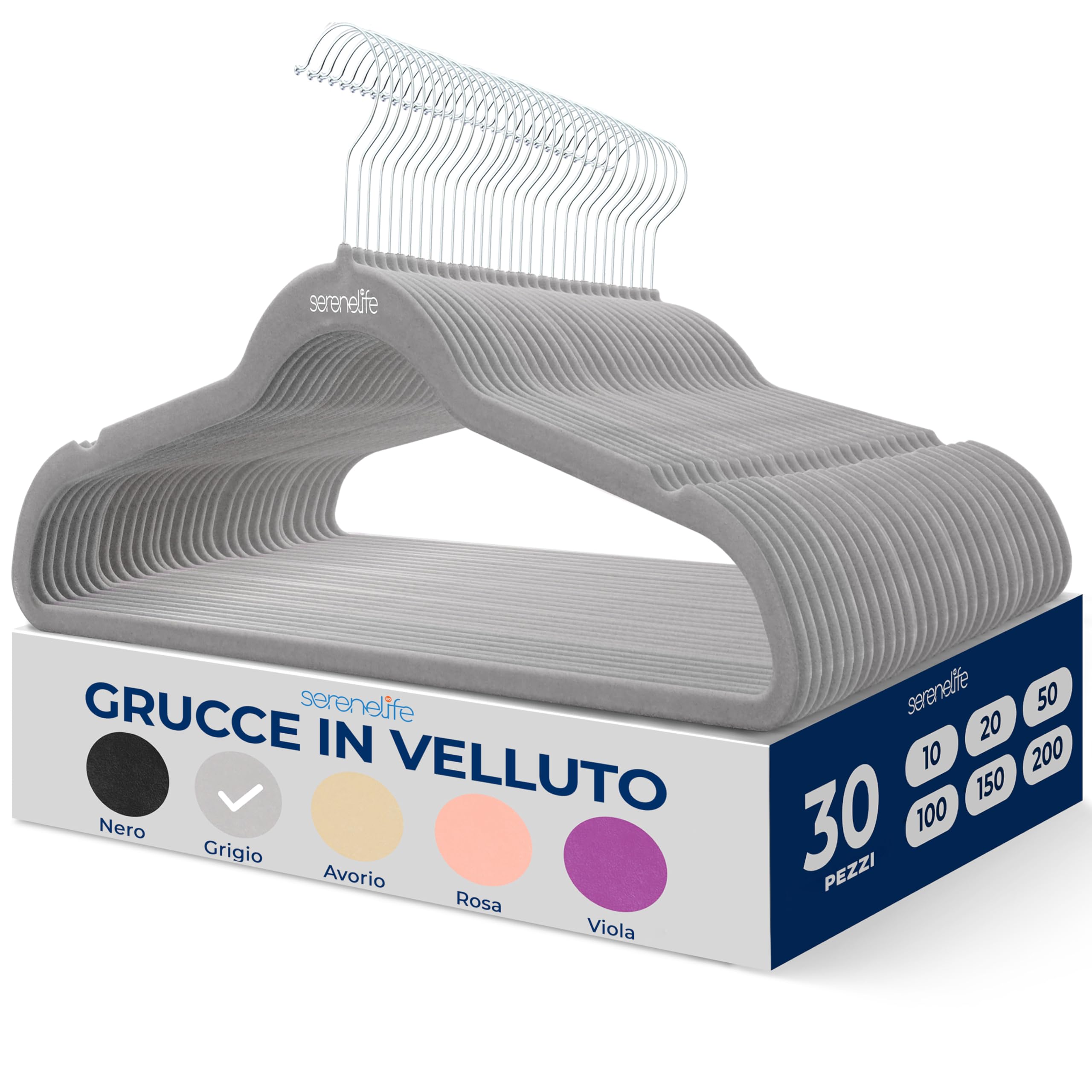 SereneLife Grucce Appendiabiti Antiscivolo in Velluto, 30 Stampelle Armadio, Set di Grucce Resistenti con Gancio Ruotabile a 360 Gradi, Appendiabiti per Felpe, Abbigliamento Bambino