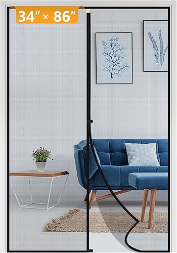 Miniatura 38 de Yotache - Puerta mosquitera magnética estrecha para puerta de 26 x 78 pulgadas, tamaño de malla de 28 x 79 pulgadas, malla de fibra de vidrio Negro
