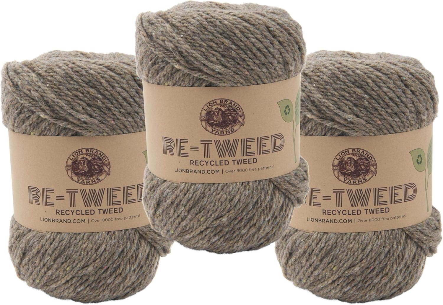 Lion Brand Yarn ReTweed, Wool Blend Yarn for Knitting, Crochet, and Crafts, Elmwood, 3 Pack