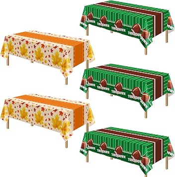 Kelool 2 Pack Thanksgiving Tablecloth,3 Pack Football Tablecloth,54 x 108 Inch Thanksgiving Decorations,Football Party Decorations