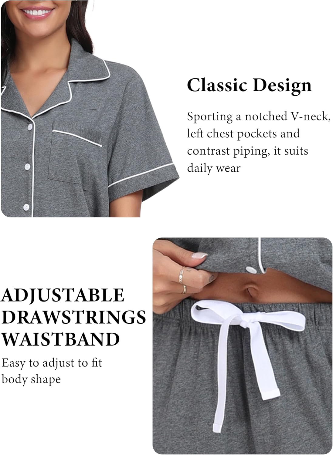 EA'S SECRET 100% Cotton Pajamas for Women Set Short Sleeve Button Down Sleepwear Capri Nightwear Pjs Loungewear - Image 2