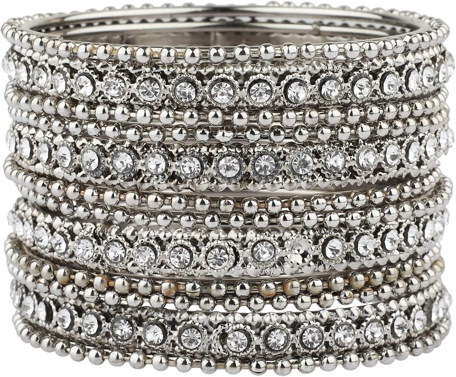 Efulgenz Oxidized Silver Bangles for Women Indian Boho Oxidized Bangles CZ Crystal Metal Indian Bracelet Bangle Set Jewellery for Women