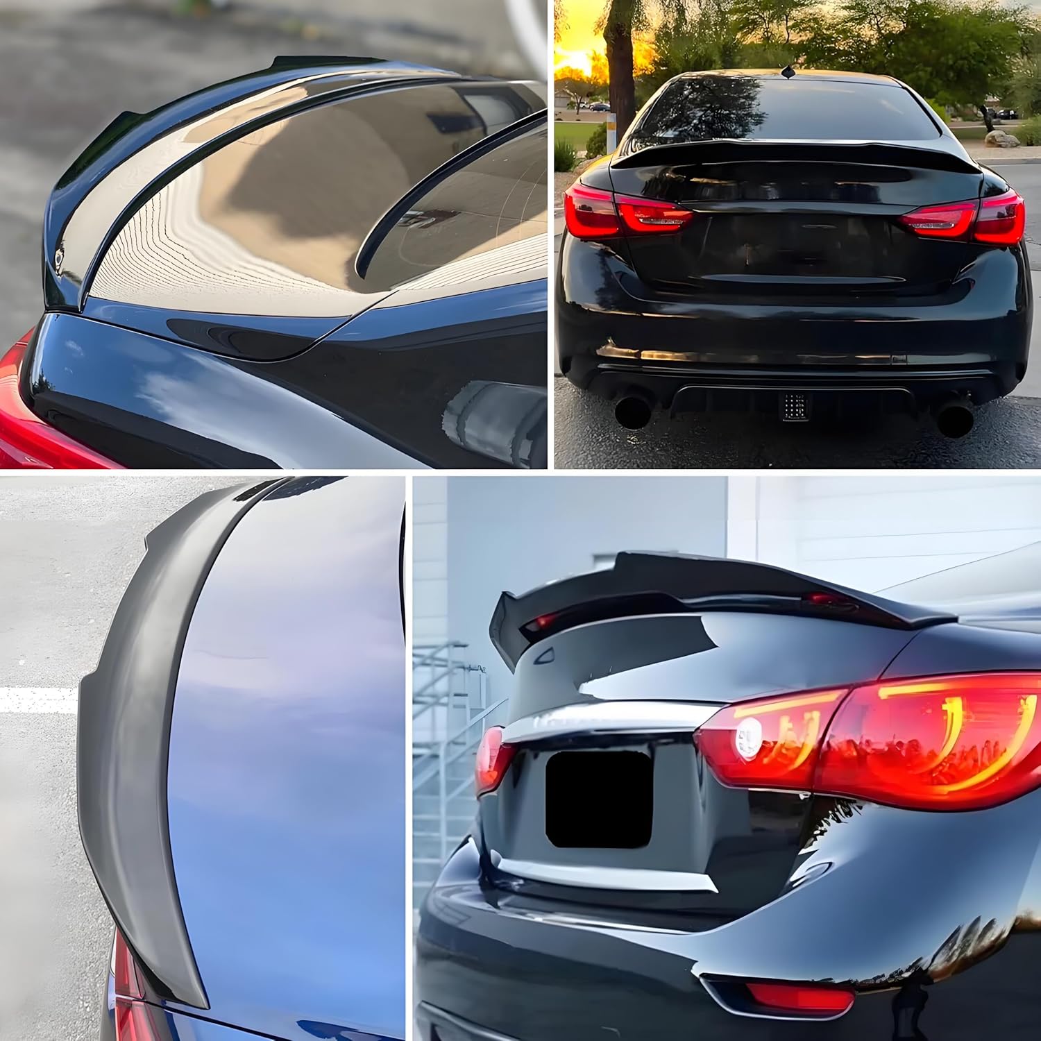 Rear Trunk Spoiler Wing Fit for Infiniti Q50/ Q50S/ 2.0t/ 3.0t/ Luxe/Premium 2014-2024 4-Door Sedan, Gloss Black PSM Style Duckbill Decklid Lip Exterior Accessories