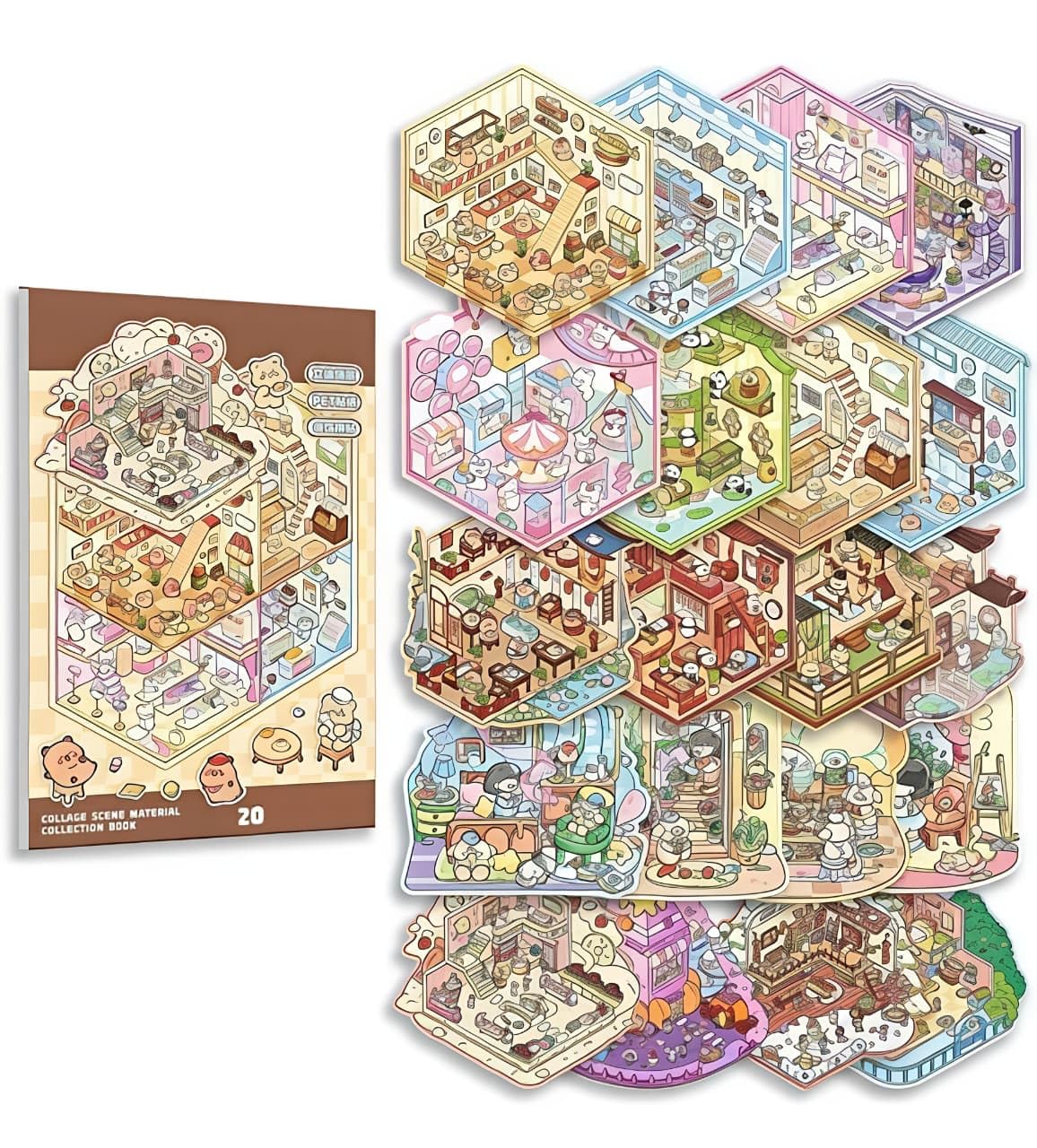 3D Sticker Book for Kids – 50 Sheets | 20 Scene Cards + 30 PET Stickers | DIY Cartoon Collage Activity Book for Fun & Learning. (50 Sheet)-image-5