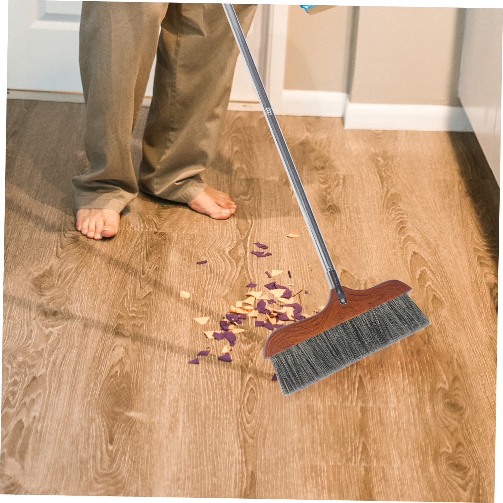 Healvian Scopone per Pavimenti Manico in Legno e Acciaio Inossidabile, Setole Morbide per Casa e Ufficio, Leggero e Resistente