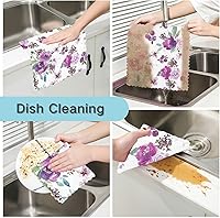 Vista 2 de CaTaKu Paños de limpieza reutilizables de microfibra de flores moradas, paños de cocina para lavar platos, paños de cocina con rosas de acuarela